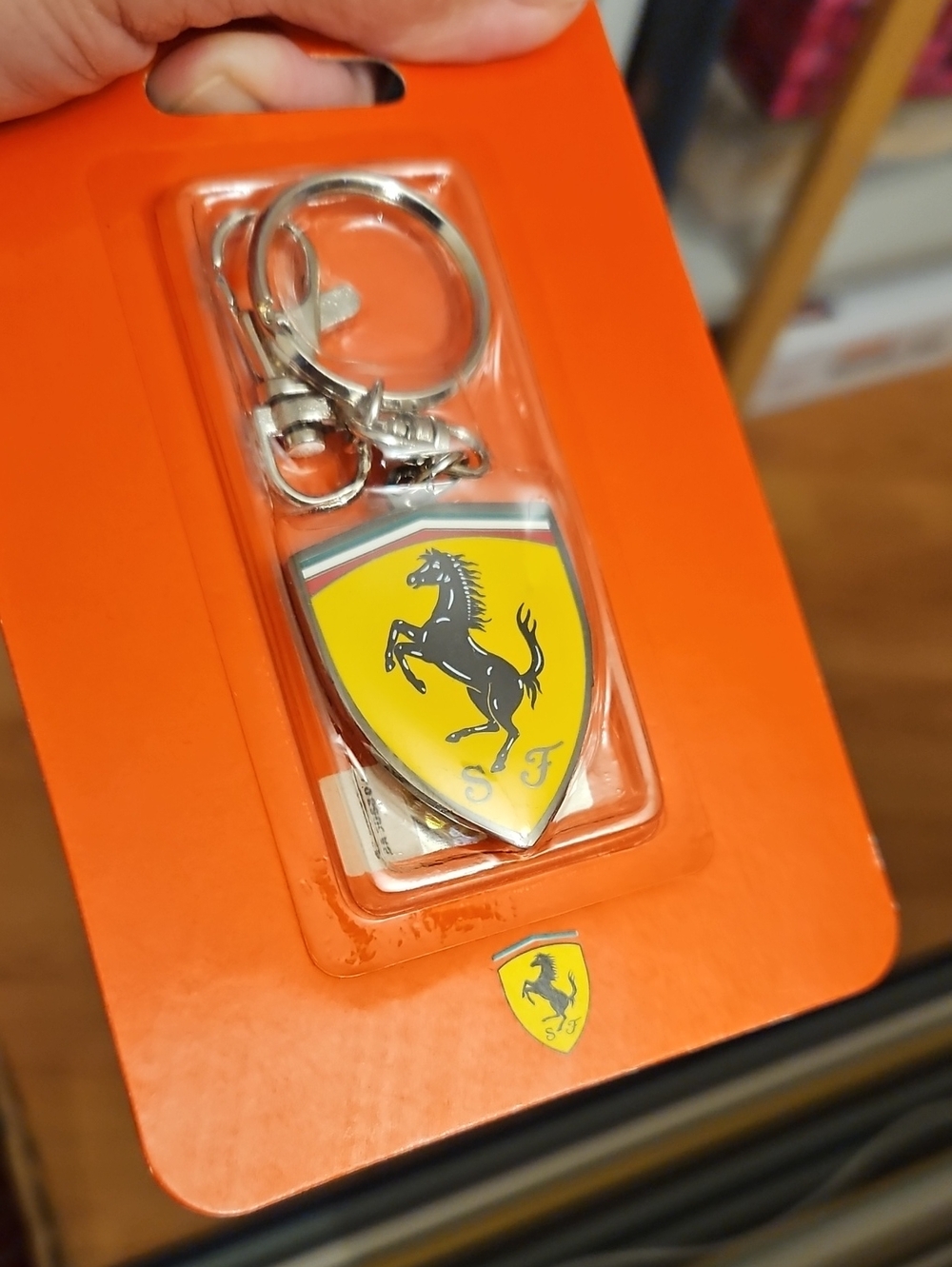 Ferrari Yellow Shield Keychain with Silver Hardware